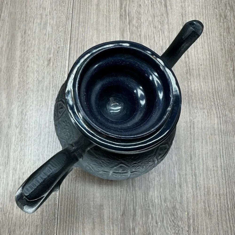 Vintage Ornate Cast Iron Moroccan Teapot w/ Lid Textured Matte Black